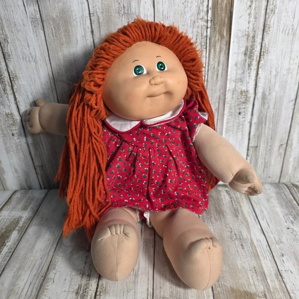 Vintage Cabbage Patch Kids Doll Coleco Red Yarn Hair Green Eyes Red Floral Dress